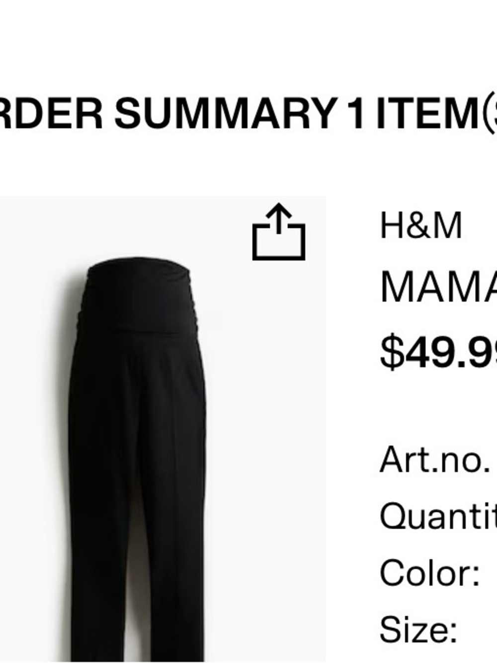 H&M Black Maternity Joggers